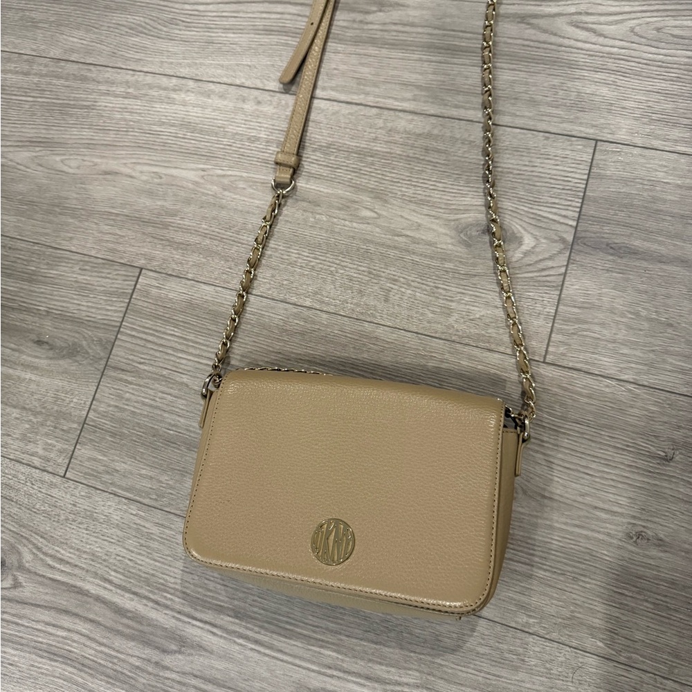 Tan Gold Neutral DKNY Donna Karan New York crossbody bag